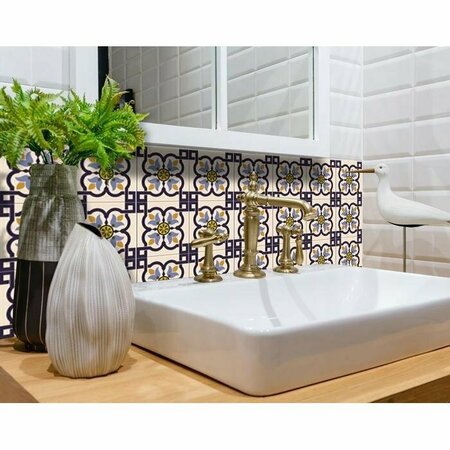 Homeroots 4 x 4 in. Azul Blue Flora Peel & Stick Removable Tiles 400010